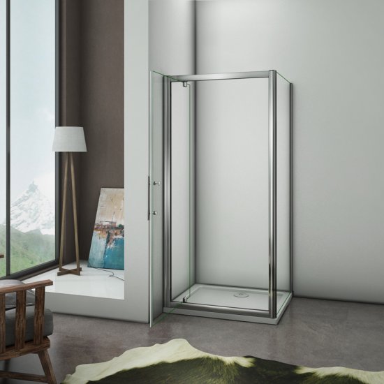 Aica porte de douche pivotante avec paroi de douche fixe,76x70x185cm,cabine de douche,poignée inox,verre 6mm - Cliquez sur l'image pour la fermer