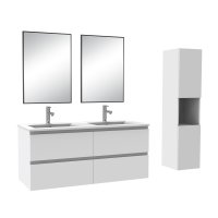 Ensemble Salle De Bain 120cm Blanc meuble + miroir + colonne + vasque-Aica