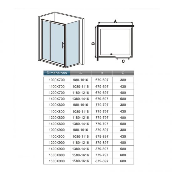 AICA cabine de douche 100x90x195cm porte de douche avec l'amortisseur cabine de douche en 8mm verre anticalcaire profilé noir mat - Cliquez sur l'image pour la fermer