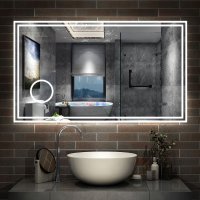 AICA Miroir de Salle de Bain LED avec Bluetooth, Mural Miroir avec Horloge + 3 Couleurs + Dimmable + Anti-buée + Grossissant 3x -80 x 60cm
