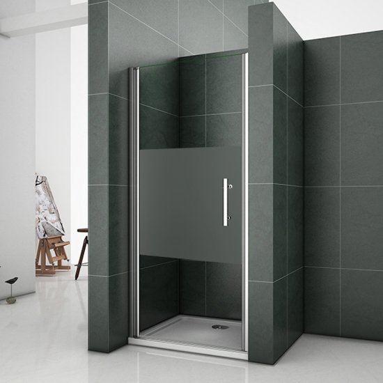 Aica porte de douche 70x185cm porte pivotante en niche verre bande central dépoli anticalcaire - Cliquez sur l'image pour la fermer