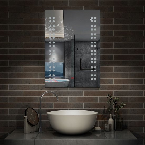 Miroir de salle de bain avec éclairage LED, Miroir Cosmétique Mural Illumination intégrée commutateur tactile avec anti-buée 45x60cm - Cliquez sur l'image pour la fermer