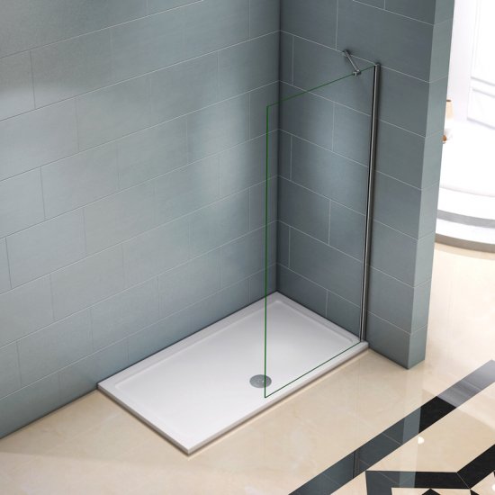 Aica paroi de douche 900x2000x8mm en verre sécurité et anticalcaire walk in paroi de douche à l'italienne avec barre de fixation 360° - Cliquez sur l'image pour la fermer