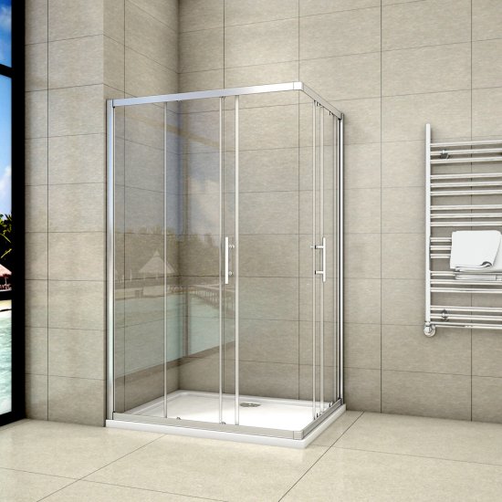 Cabine de douche 76x90x195cm en 6mm verre anticalcaire porte de douche coulissante l'ccès d'angle - Cliquez sur l'image pour la fermer