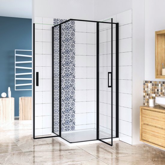 AICA cabine de douche 100x100x185cm en verre anticalcaire cabine de douche carrée profilé noir mat - Cliquez sur l'image pour la fermer