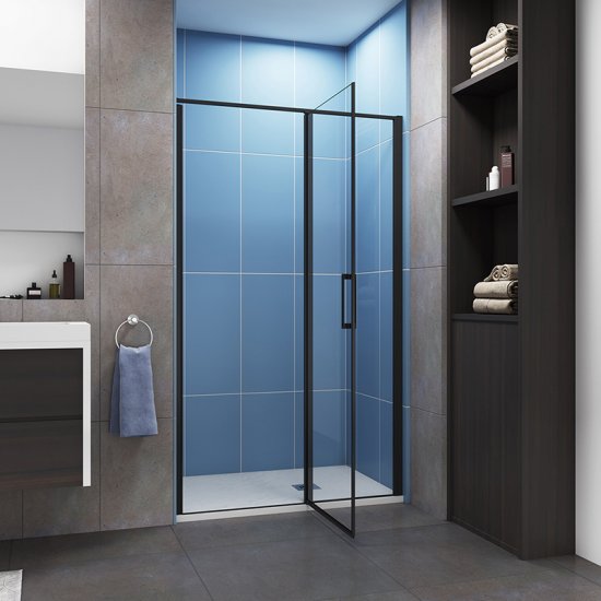 AICA porte de douche pivotante 120cm en 6mm verre anticalcaire Installation en niche porte de douche noire Hauteur 185cm - Cliquez sur l'image pour la fermer