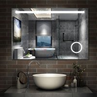Aica miroir salle de bain LED avec anti-buée, miroir de luminosité réglable (Horloge +Miroir grossissant ×3 ) 120*80cm
