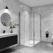 AICA paroi de douche avec retour pivotant 100+40x200cm avec une barre extensible, paroi de douche pivotante 45x200cm, verre 8mm securit anticalcaire