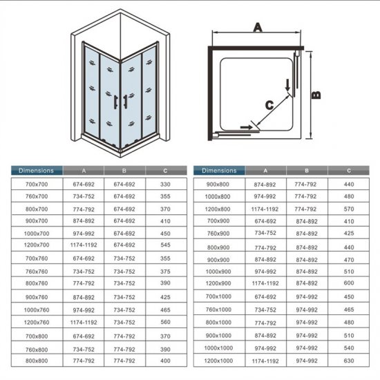 Aica porte de douche coulissante 100x80x185cm Aica cabine de douche avec receveur 80x100x3cm - Cliquez sur l'image pour la fermer