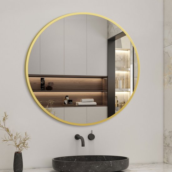 Aica Miroir Mural de Salle de Bain Rond doré 60cm, cadre en aluminium miroir pour Salle de Bain + Salon + WC
