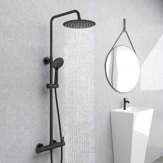 AICA Colonne de douche thermostatique, colonne de douche chromée avec robinet, réglable en hauteur