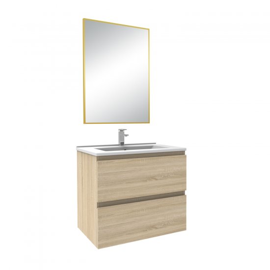 Meuble salle de bain simple vasque 60cm Chêne Wotan meuble acve miroir - Aica