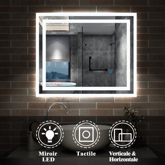 Miroir de salle de bain avec éclairage LED, Miroir Cosmétique Mural  commutateur tactile avec anti-buée, Modèle double contour 60x50cm  [TZBY_J-1401] - AICA - Grand choix au petit prix - Paroi de  douche,choulissants,Porte