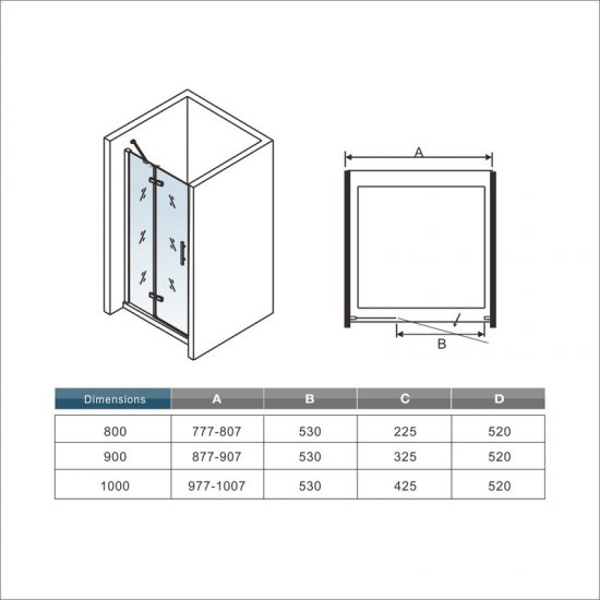 Paroi porte de douche pivotante en angle EX809 - verre de sécurité nano - 80  x 80 x 195 cm