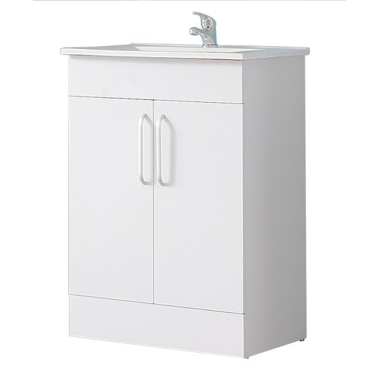 Meuble de salle de bain, Meuble sous vasque 2 portes à poser avec vasque, 58cm Blanc