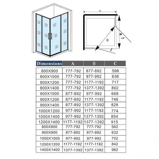 AICA cabine de douche 100x80x185cm en verre anticalcaire cabine de douche rectangulaire profilé noir mat - Cliquez sur l'image pour la fermer