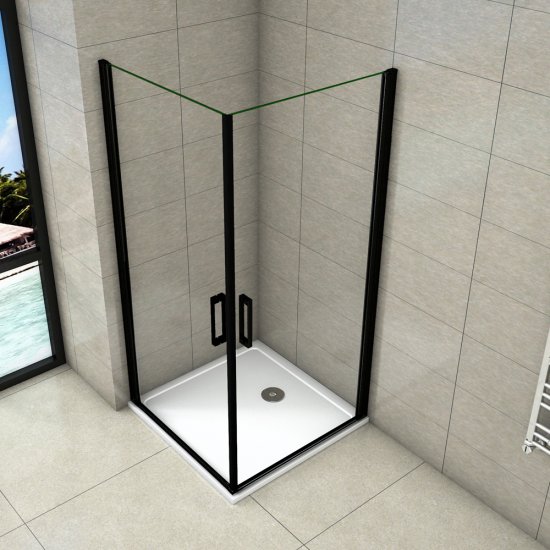 AICA cabine de douche 80x80cm porte de douche pivotante noir en 8mm verre anticalcaire hauteur:200cm - Cliquez sur l'image pour la fermer