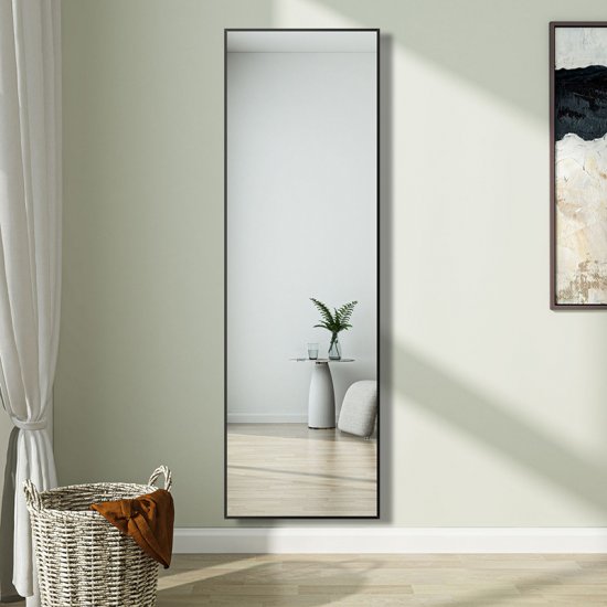 AICA Miroir sur pied au sol 150x50cm,miroir pleine longueur,à suspendre ou à poser,cadre noir