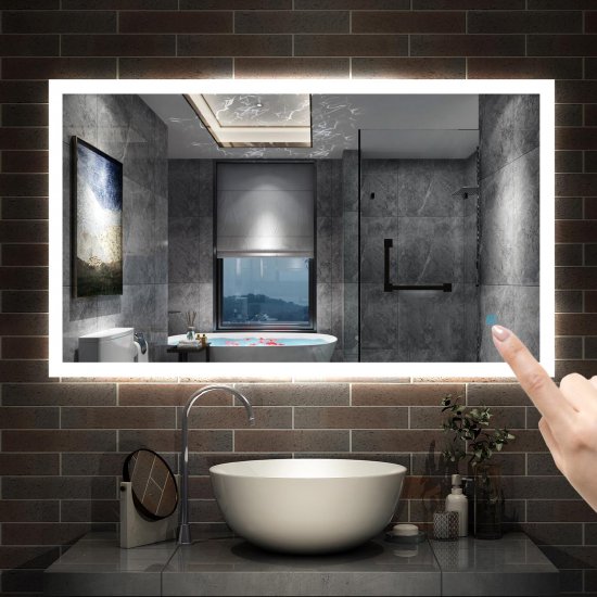 AICA Miroir de salle de bain avec éclairage LED avec anti-buée Modèle soleil 100x60cm - Cliquez sur l'image pour la fermer
