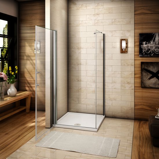 Aica porte de douche pivotante 100cm, paroi de douche fixe 80cm, verre sécurité et anticalcaire,hauteur 197cm,barre de fixation 360° - Cliquez sur l'image pour la fermer