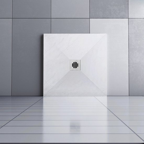 Aica receveur de douche carré 90x90x3cm Extra plat Blanc antiderapant avec une grille en ABS - Cliquez sur l'image pour la fermer