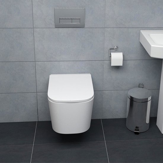 AICA WC Suspendu Sans Bride 52x36x36cm Avec Abattant Soft-Close - Blanc
