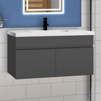 meuble de salle de bain meuble de rangement sous vasque avec lavabo 80cm à suspendre