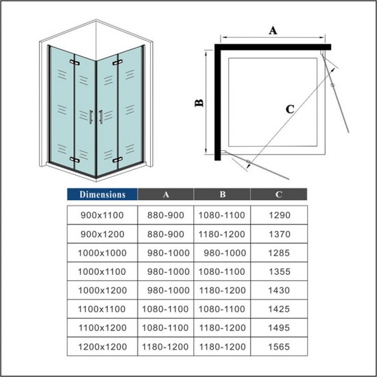 Aica cabine de douche 120x110x195cm verre anticalcaire porte pliante et pivotante - Cliquez sur l'image pour la fermer