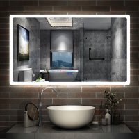 AICA Miroir de Salle de Bain à LED avec Bluetooth 120 x 70cm, Mural Miroir avec Anti-buée + 3 Couleurs + Horloge, Miroir avec Interrupteur Tactile