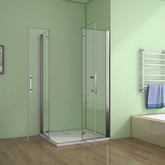 Aica cabine de douche 90x80x185cm verre anticalcaire porte pliante et pivotante - Cliquez sur l'image pour la fermer