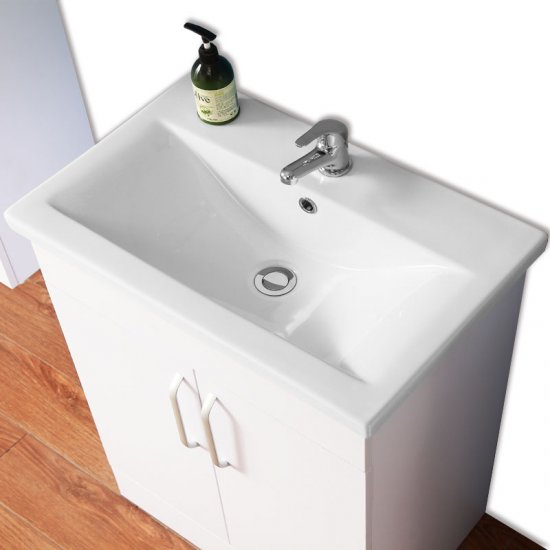 Meuble de salle de bain, Meuble sous vasque 2 portes à poser avec vasque, 58cm Blanc - Cliquez sur l'image pour la fermer
