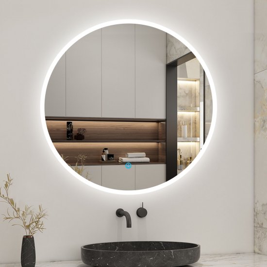 AICA Miroir de salle bain Rond avec anti-buée, Lumière Blanc du jour 6000K Ø 120 cm - Cliquez sur l'image pour la fermer