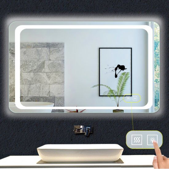 Miroir de salle de bain 120x70cm anti-buée miroir mural avec éclairage LED modèle Classique plus - Cliquez sur l'image pour la fermer