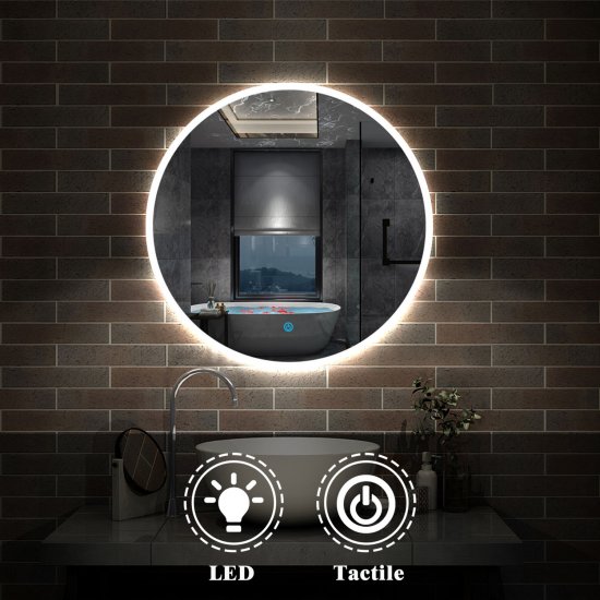 AICA Miroir de salle bain Rond LED, Lumière Blanc du jour 6000K Ø 60cm Type A - Cliquez sur l'image pour la fermer