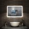 80cmx60cm miroir salle de bain horizontal avec couleur LED blanche + antibuée + Horloge numérique+ Fonction mémoire