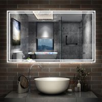 AICA Miroir de Salle de Bain LED avec Bluetooth 100 x 60cm, Miroir Salle de Bain avec Horloge + 3 Couleurs + Dimmable + Anti-buée, Miroir avec Interru