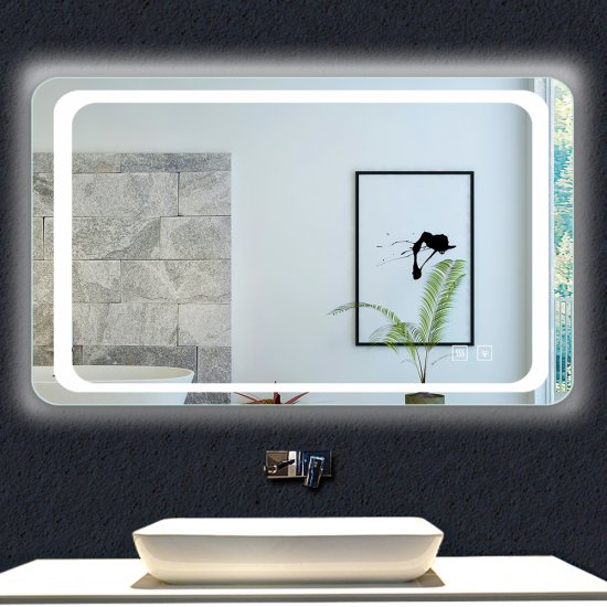 Miroir de salle de bain 90x70cm anti-buée miroir mural avec éclairage LED  modèle Classique plus [TZBY_J-026] - AICA - Grand choix au petit prix -  Paroi de douche,choulissants,Porte de douche. - Aica