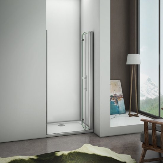 Aica 120x197cm porte de douche porte de douche à charnière installation en niche verre 6mm sécurité - Cliquez sur l'image pour la fermer