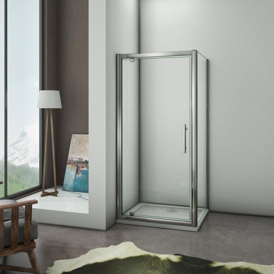 Aica porte de douche pivotante avec paroi de douche fixe,76x90x185cm,cabine de douche,poignée inox,verre 6mm - Cliquez sur l'image pour la fermer