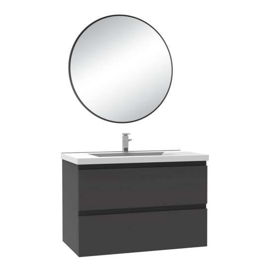 Meuble salle de bain simple vasque 60cm Anthracite meuble acve rond miroir - Aica