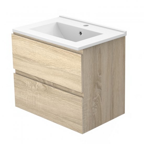 Meuble de salle de bain, Meuble sous vasque 2 portes à poser avec vasque, 60cm Bois clair - Cliquez sur l'image pour la fermer