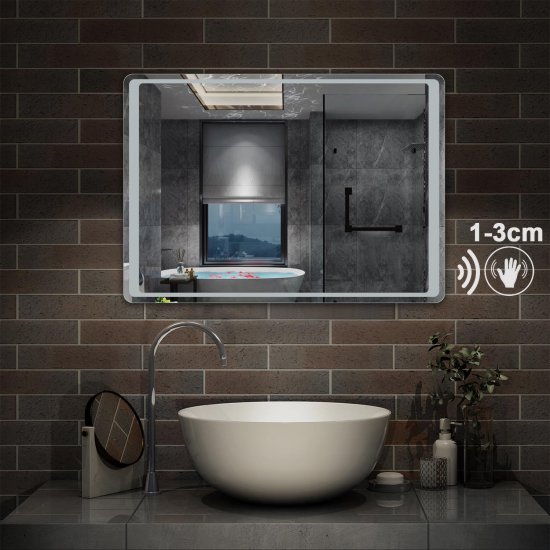 Miroir de salle de bain 80x60cm anti-buée miroir mural avec éclairage LED modèle Classique plus 2.0 - Cliquez sur l'image pour la fermer