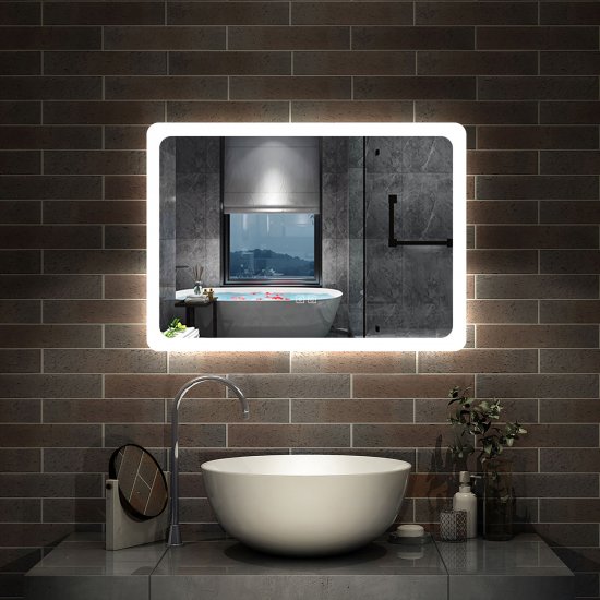 AICA Miroir de Salle de Bain avec Éclairage et Bluetooth, 60 x 80 cm Miroir Mural LED Anti-Buée, Dimmable à 3 Couleurs de Lumière - Cliquez sur l'image pour la fermer