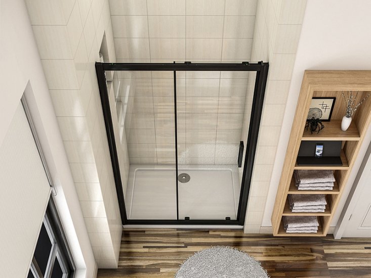 Porte de douche coulissante 160cm en verre anticalcaire porte de douche Noir mat avec l'amortisseur Hauteur 195cm - Cliquez sur l'image pour la fermer