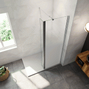 AICA paroi de douche à l'italienne 80x200cm Modèle Brume avec retour pivotant 30x200cm avec barre de fixation 73-120cm en carré