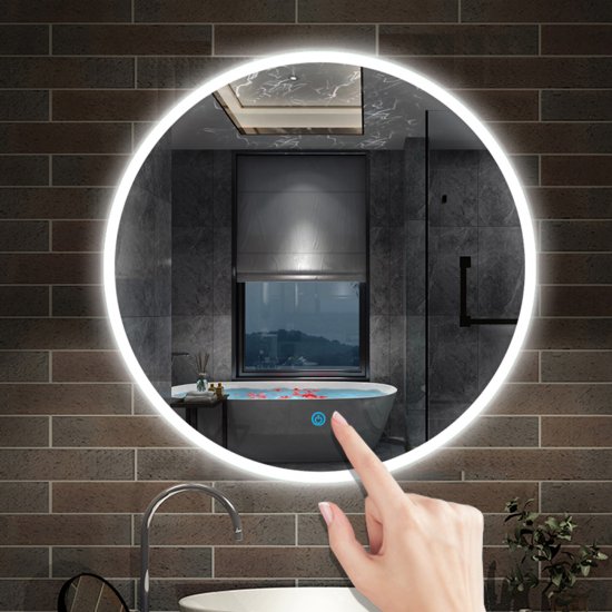 AICA Miroir de salle bain Rond avec anti-buée, Lumière Blanc du jour 6000K Ø 70cm Type A - Cliquez sur l'image pour la fermer