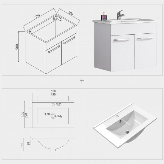 Meuble de salle de bain modèle de Anlovi 61x40x53cm Ensemble meuble et vasque - Cliquez sur l'image pour la fermer