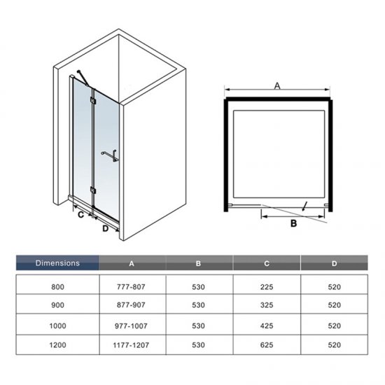 Aica porte de douche 100x190cm porte de douche charnière installation en niche verre anticalcaire - Cliquez sur l'image pour la fermer