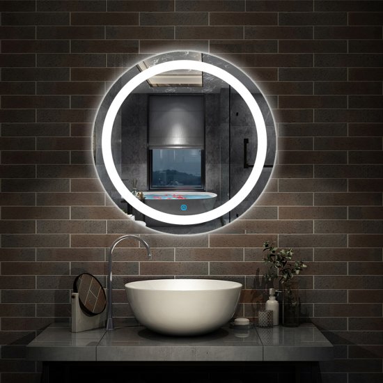 AICA Miroir de salle bain Rond avec anti-buée, Lumière Blanc du jour 6000K Ø 60cm Type C - Cliquez sur l'image pour la fermer