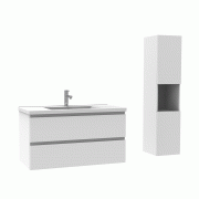 Ensemble Salle De Bain 100cm Blanc meuble avec colonne vasque ceramique blanche 3 Éléments